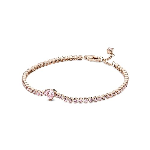 PANDORA ROSE Armband Timeless "Funkelndes Herz" 14k rosévergoldet, rosa Kristall 580041C01 Pandora Funkelndes Herz Tenni...