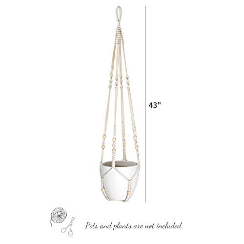 Mkono 43 Inch Macrame Plant Hanger Large for up to 12 Inch Pot Extra Long Hanging Plant Holder No Tassels Hanging Planter Basket with Wood Beads for Indoor Outdoor Boho Home Decor, Ivory - Image 4