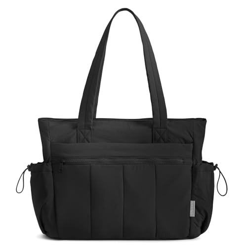 EASYSO Tote Bag for Women, Lightweight Large Puffer Bag, Quilted Shoulder Purses Handbags for Travel Work(Black)