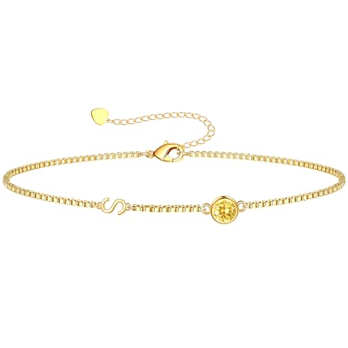Image of Birthstone Bracelets for Women, Initial Bracelet Teen Stocking Stuffers Birthday Gifts for Teen Girls Initial Bracelet Trendy Letter A-Z Dainty Bracelet 21st 30th Mom Birthday Gift Birthstone Jewelry