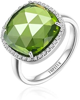 Jupiter Natural Peridot Gemstone Ring - Rhodium Plated Genuine Gemstone Women Ring, 0.47"/12mm Natural Birthstone Rings Jewelry Gifts for Valentine's Day, Mother's Day, Birthday Jewelry Gifts