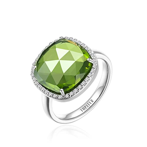 Jupiter Natural Peridot Gemstone Ring - Rhodium Plated Genuine Gemstone Women Ring, 0.47"/12Mm Natural Birthstone Rings Jewelry Gifts For Valentine's Day, Mother's Day, Birthday Jewelry Gifts #TOP15