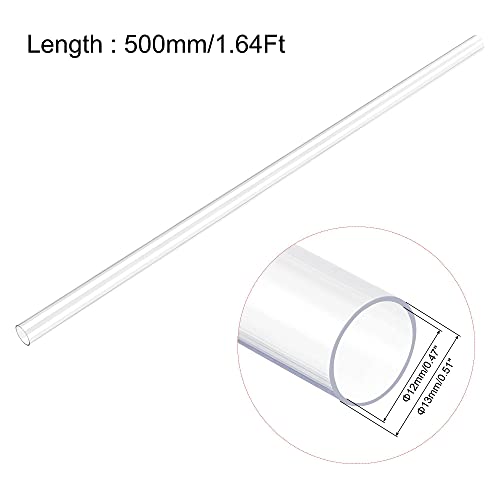 Image of uxcell Rigid Round Clear Tubing 12mm(15 /32'') ID x 13mm(1 /2'') OD x 1.64Ft Length Plastic Tube