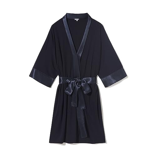 Image of PJ Harlow Womens Shala-rib Knit Camono Robe With Satin Belt and Trim