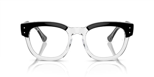 Ray-Ban RX0298VF Mega Hawkeye Low Bridge Fit Square Prescription Eyewear Frames, Black On Transparent/Demo Lens, 50 mm