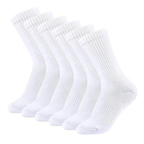 Image of White Sports Thin Socks for Women Crew: Athletic Socks Sport Running High Socks(6 Pairs)