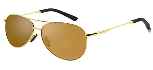 WHCREAT Clásico Unisex Gafas De Sol Polarizadas con Ultra-Light Ajustable Marco de Metal HD Lente para Hombre y Mujer - Oro Marco Té Lente