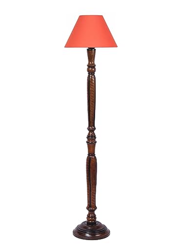 Image of Devansh Orange Cotton conical Wooden Floor lamp -19