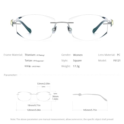 Image of FONEX Titanium Glasses Frame,Rimless Frameless Luxury Diamond Optical Eyeglasses for Women