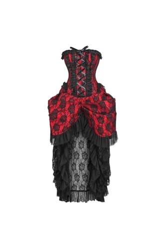 Amazon.com: Top Drawer Steel Boned Red w/Black Lace Bustle Corset Dress  (Small): Clothing, Shoes & Jewelry