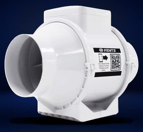 VENTS 4 inch Inline Bathroom Extractor Fan Kit Silent Timed Universal Loft Ventilation System with Chromed LED Light for 100 mm Flexible Duct Shower White Plastic Louvre (KIT-VU-TT-100-T-LED)