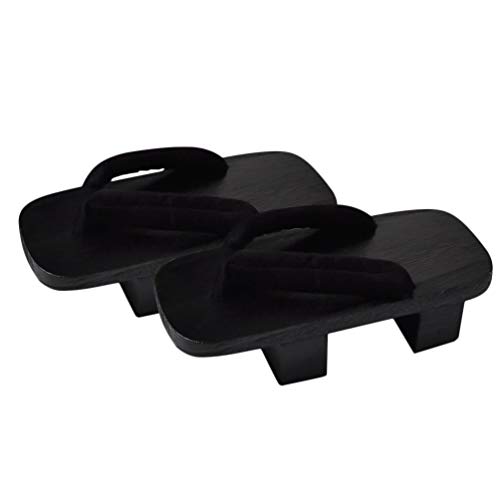 Holibanna Wooden Geta Sandals Clogs Women Flip Flops Stage Performance Geta Japanese Wooden Slippers Shoes Heel Height 5CM Black