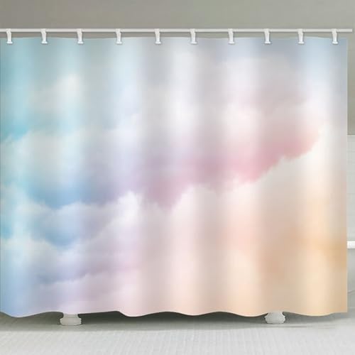 Rideau de douche rose et blanc à motif nuage en polyester imperméable - 3