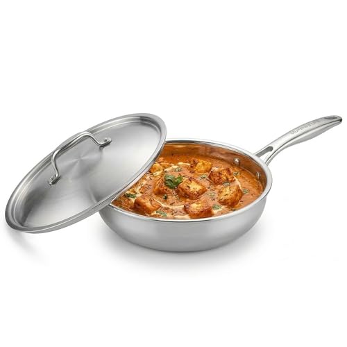 Image of Mumma's LIFE Triply Frying Pan | Stainless Steel Pan with Lid, Induction & Gas Stove Compatible, Quick & Even Cooking, Healthy Non-Stick Frying, Omelette, Egg 1.6 L, 24 cm