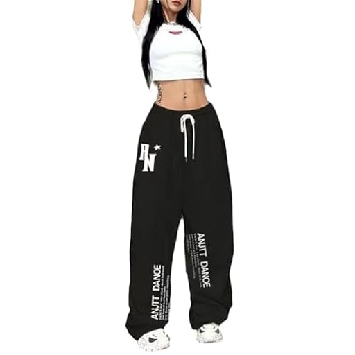 Pantalones De Baile Hip Hop, Pantalones De Cintura Alta con Cordón Y Gráficos, Corte Holgado, Rojo, Blanco, Negro, S-2XL (Black,S) | Ya disponible en tu tienda friki favorita! En mundofriki.es!