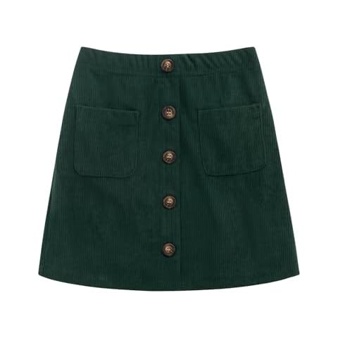 Noomelfish Girl Corduroy Skirts Kids Fall Winter Button Mini Skirt with Pockets, Dark Green, Size 7-8 Years Cover