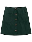 Noomelfish Girl Corduroy Skirts Kids Fall Winter Button Mini Skirt with Pockets, Dark Green, Size 7-8 Years
