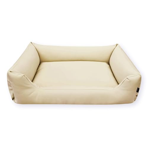 4L Textil Mario Hundebett Kunstleder Hundekorb aus Kunstleder Wasserfestes Hundebett mittelgroße Hunde Hundesofa Lederoptik (100x70 cm, Beige)