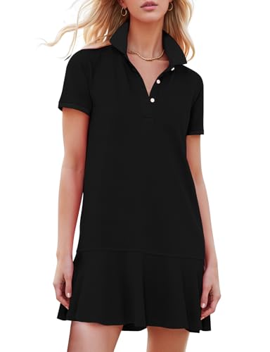 Image of Kissonic Women's Polo Dress Short Sleeve V Neck Ruffle Hem Casual Summer Golf Tennis Mini Shirt Dresses