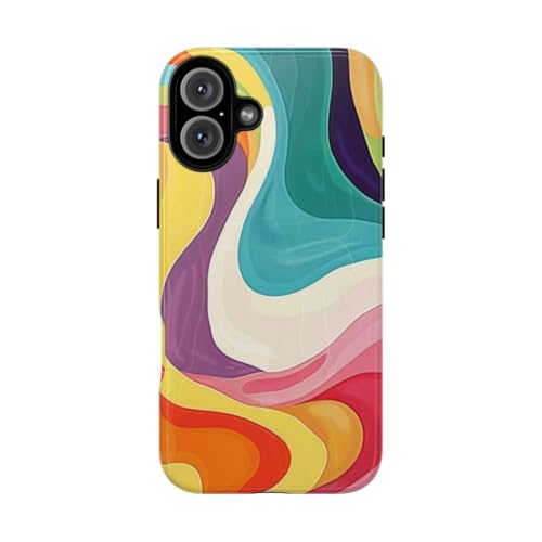 Coque iPhone 16 Plus motif abstrait groovy coloré rigide brillante