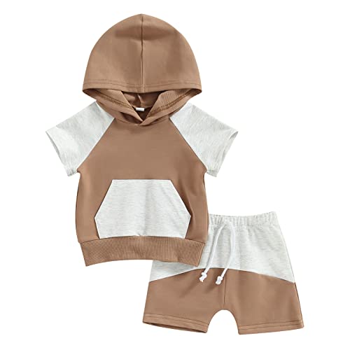 Image of TheFound Baby Boy Summer Clothes Short Sleeve Hooded Tops Drawstring Shorts Toddler Baby Boy Outfit 3 6 12 18 24 Months 3T