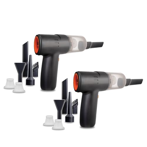 LIVINGTON PocketVac - Doppelpack - Akku Handstaubsauger mit Gebläse - kabelloser Auto-Staubsauger inkl. Aufsätze, USB-C Kabel, Aufbewahrungstasche & Filter