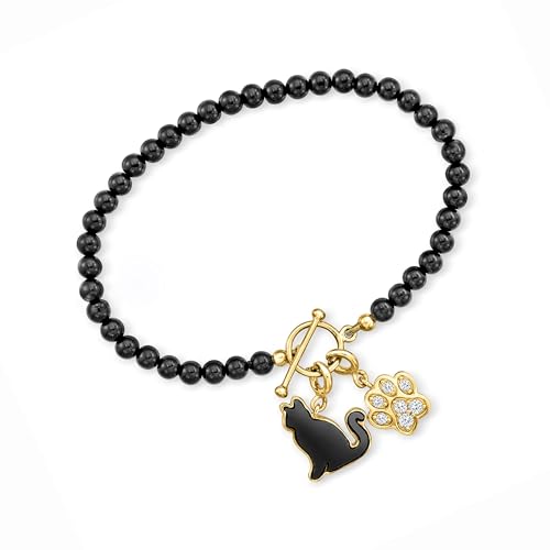Ross-Simons 3.5-4mm Onyx Bead Charm-Compatible Toggle Bracelet in 18kt Gold Over Sterling3