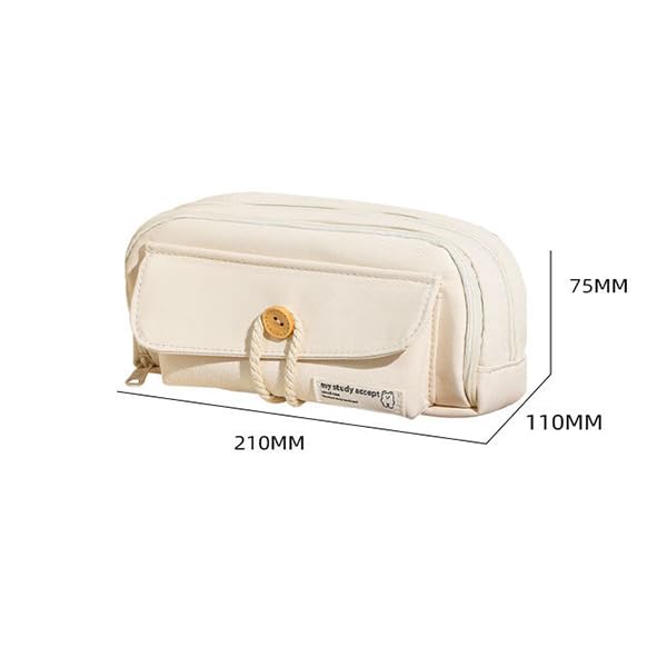 Zibuyu® Aesthetic Pencil Pouch for Girls & Boys Double Layer Zip-Up School Pouch, Canvas Pen Storage Organizer Fashion Stationery Pouch for Students, Office Supplies(21x11x7.5cm, Beige) 1
