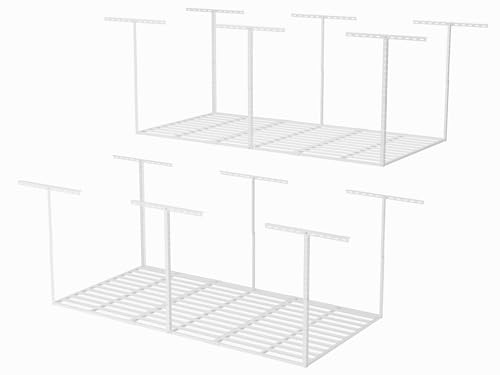 Image of SunsGrove 4x8 Garage Storage Overhead Rack Organization, Adjustable Ceiling Mounted Storage Racks, 800LBS Weight Capacity, 22 inch-40 inch Ceiling Dropdown, 2 Pcs, White