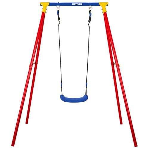 KETTLER Einzelschaukel Single Outdoor | Stabiles Schaukelgestell inklusive Schaukelsitz und Bodenanker | Metallgerüst | 50kg belastbar | Kinder ab 3 Jahren (Rot)