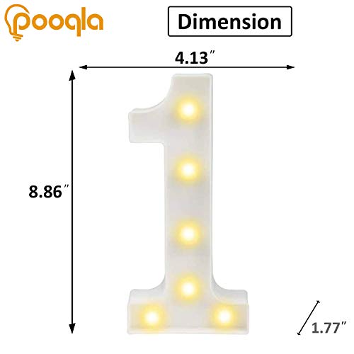 Image of Pooqla LED Light Up Numbers, Marquee Number with Remote for 1st Birthday Decoration, Lighted Numbers Gift for Boys Girls Party Backdrop Wedding Anniversary Decor, Warm White and Cool White Number 1