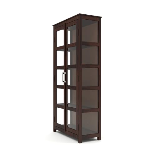 Image of Ekdantix FurnitureSolid Wood Bookshelf with Acrylic Glass Doors | Wooden Display Cabinet for Living Room | Multipurpose Storage Almirah for Books, Decor & Office Use (Walnut Finish)