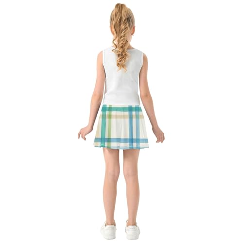 Preppy Athletic Shorts Girls Skorts Toddlers Tennis Skirts School Skirt Light Plaid Blue Green 4t4