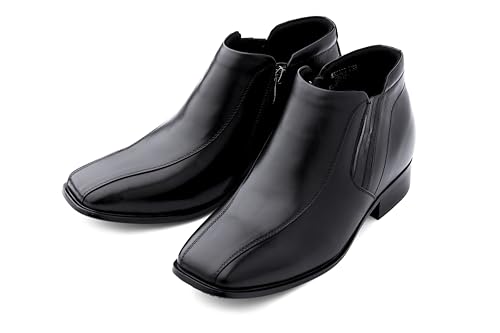 Image of Calden Men's Invisible Height Increasing Elevator Shoes - Black Premium Leather Zipper Dress Boots - 3.2 Inches Taller - K99805 - Size 10.5 D(M) US