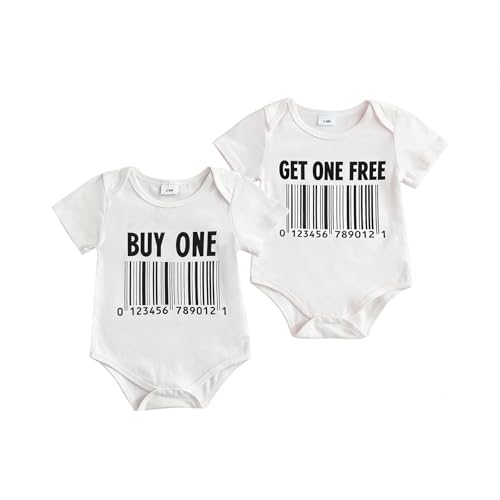 Coyciu Newborn Baby Twins Clothes Funny Letter Print Romper Bodysuit Shirt Twins' Babys Gift Infant Boy Girl Fall Clothes (White Short Sleeve, 0-3 Months)