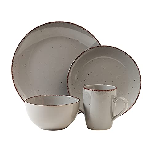 Safdie & Co. Utopia 16 Piece Dinnerware Set, Service for 4, Fiesta Dinnerware, home trends and home food network essentials, Stoneware dinner plates, Grey, 16
