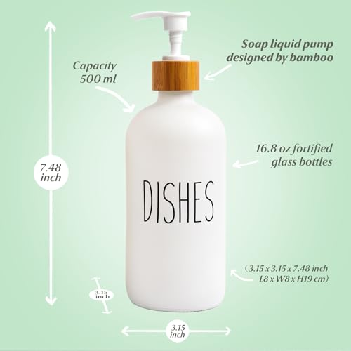 Image of LOOCHICA Dish White Glass Soap Dispenser with Plastic Pump, 16 Oz White Dish Soap Dispenser Set Refillable Reusable Apothecary Soap Pump Dispenser Bottles for Bathroom and Kitchen