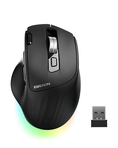 C2 Ergonomic Wireless Mouse, RGB Rechargeable Ergonomic Bluetooth Mouses, 2.4G with 4000 DPI Optical Tracking, 5 Adjustable DPI, Quiet Clicks Computer Mouse for Laptop, PC, Desktop - Black