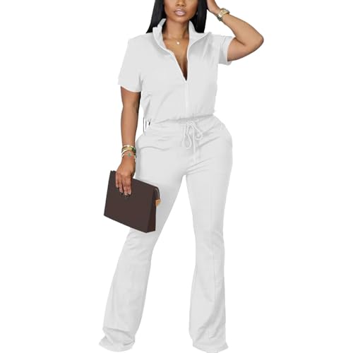 HBQ Women 2 Piece Outfits Sweatsuit Set Casual Lapel Zip Up Jacket Wide Leg Pant Lounge Set Tracksuit