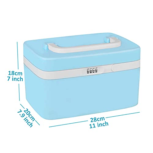 31i8XlMbJDS TSSS 8 Liter Number Lock Child-Proof Medicine Chest 4 Compartments Portable Pill Drug Storage Box Blue Plastic - Image 5