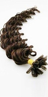 HOTstyle - 24" (60cm) Nail tip/U tip human hair pre bonded extensions curly - dark brown - 0.5g /strand