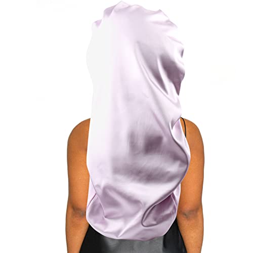 sent hair XXL Double-Layered Elastic Satin Bonnet, Oversized 30 inches Long Sleeping Cap for Women Braids/Long/Curly Hair/Twists/Dreadlocks/Wigs with Tie Band - Lilac Purple