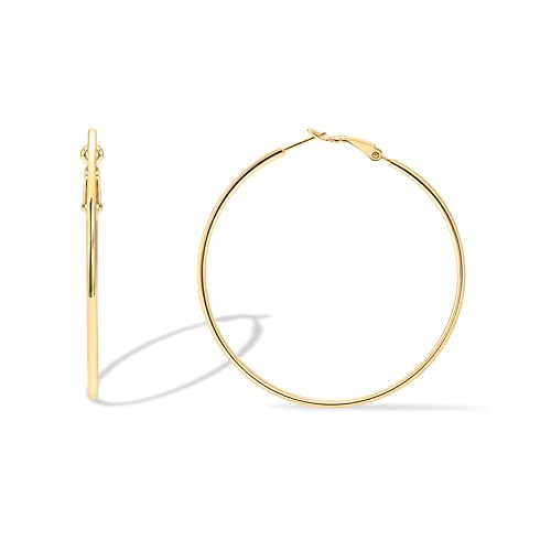 Image of PAVOI Gold Hoop Earrings for Women, 14K Gold Plated Paddle-Back Hoops | Large Hoop Earrings, Lightweight Hoops, Gold Hoops, 925 Sterling Silver Posts