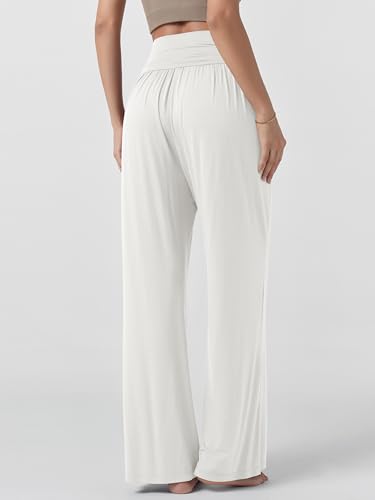 Image of ODODOS Women's Wide Leg Palazzo Lounge Pants with Pockets Light Weight Loose Comfy Casual Pajama Pants-28 inseam, Off White, Large