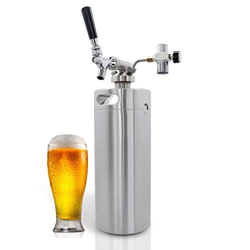 Image of NutriChef Pressurized Growler Tap System - 128oz Stainless Steel Homebrew Mini Keg Dispenser Portable Kegerator Kit - Co2 Pressure Regulator Keeps Carbonation for Craft Beer, Draft -