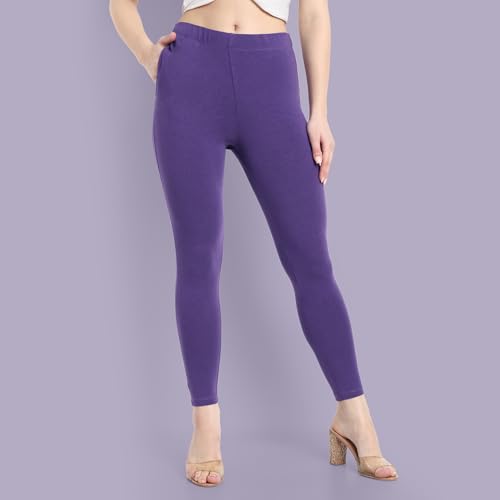Image of ONE SKY Women Ankle Length Leggings | Premium Cotton Modal Spandex Blend | High Waist Stretchable & Bio-Washed Fabric | Colour-Lock | Ethnic Leggings for Women