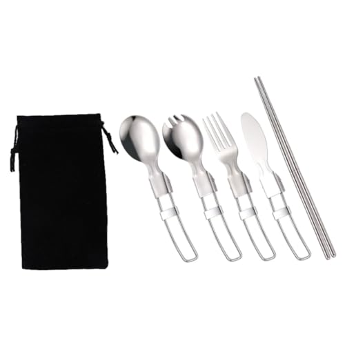 HOMOBABE ステンレス製軽量キャンプカトラリー点 ポータブル収納ポーチ付き アウトドア用フォーク スプーン 箸 ナイフ 食器 登山 用