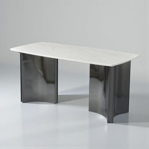 Image of The Attic Lunar Crest Ceramic Dining Table with Curved Titanium Base - Modern Luxury Rectangular 6 Seater Dining Table for Home & Hospitality