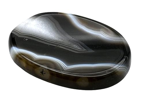 Black Banded Agate Onyx Thumb Worry Stone for Crystal Healing ~ Oval Cabochon Stone ~ Easy to Carry Natural Crystal Pocket Palm Stone