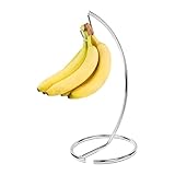 Relaxdays Bananenhalter, Metall, H x D: 34,5 x 16,5 cm, gegen Druckstellen, Bananen Aufbewahrung, Bananenständer, silber